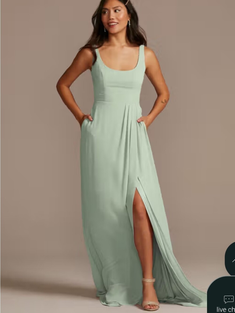Sage Green Davids Bridal Chiffon Tank Scoop Neck Dress Style #F20535